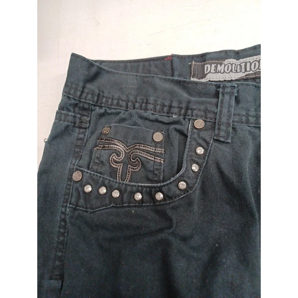 Demolition Mens Urban Wear Black Jeans Sz 32x30 Moto Skinny Rhinestone Embellish